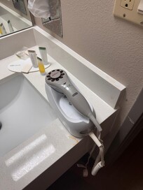 "Jerry Rigged" Hair Dryer I had to get from Front Desk.