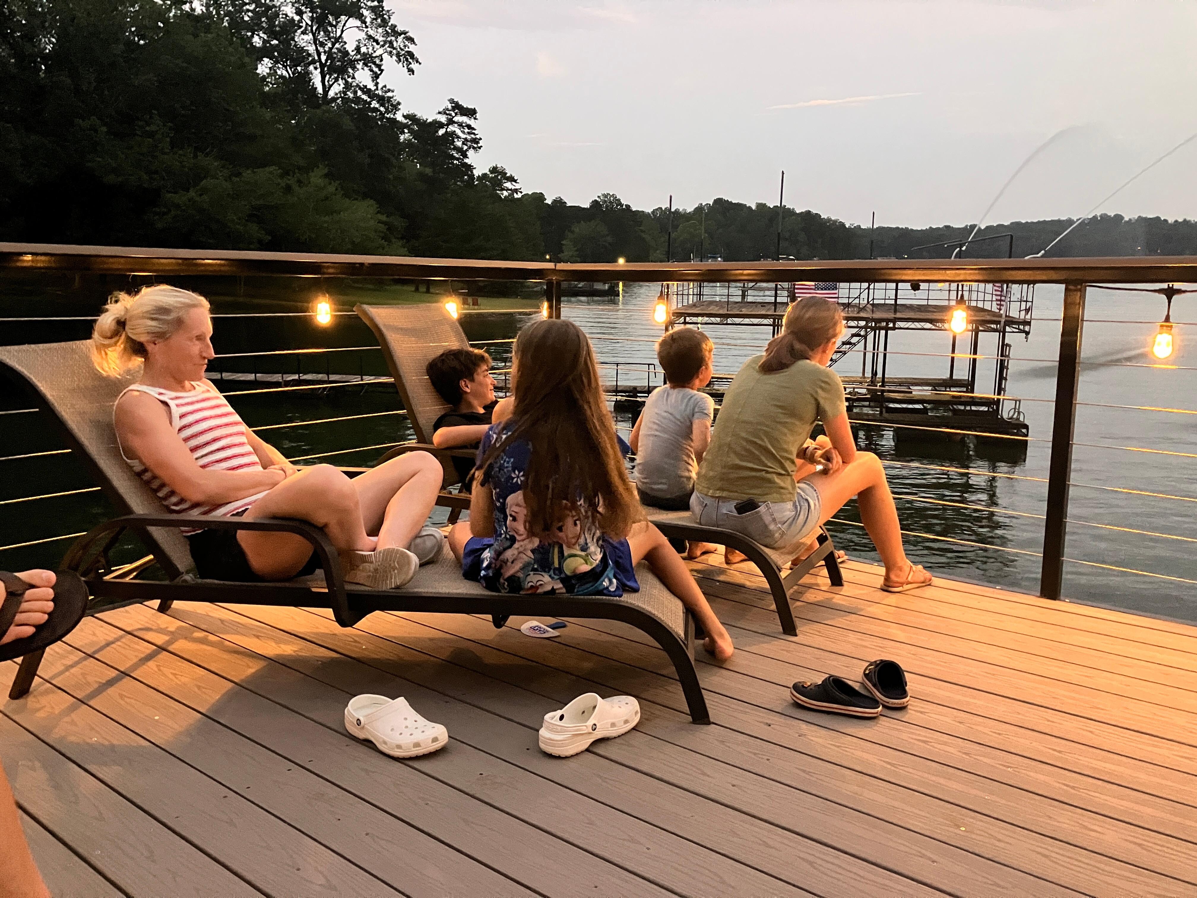 settling into dock for fireworks over lake