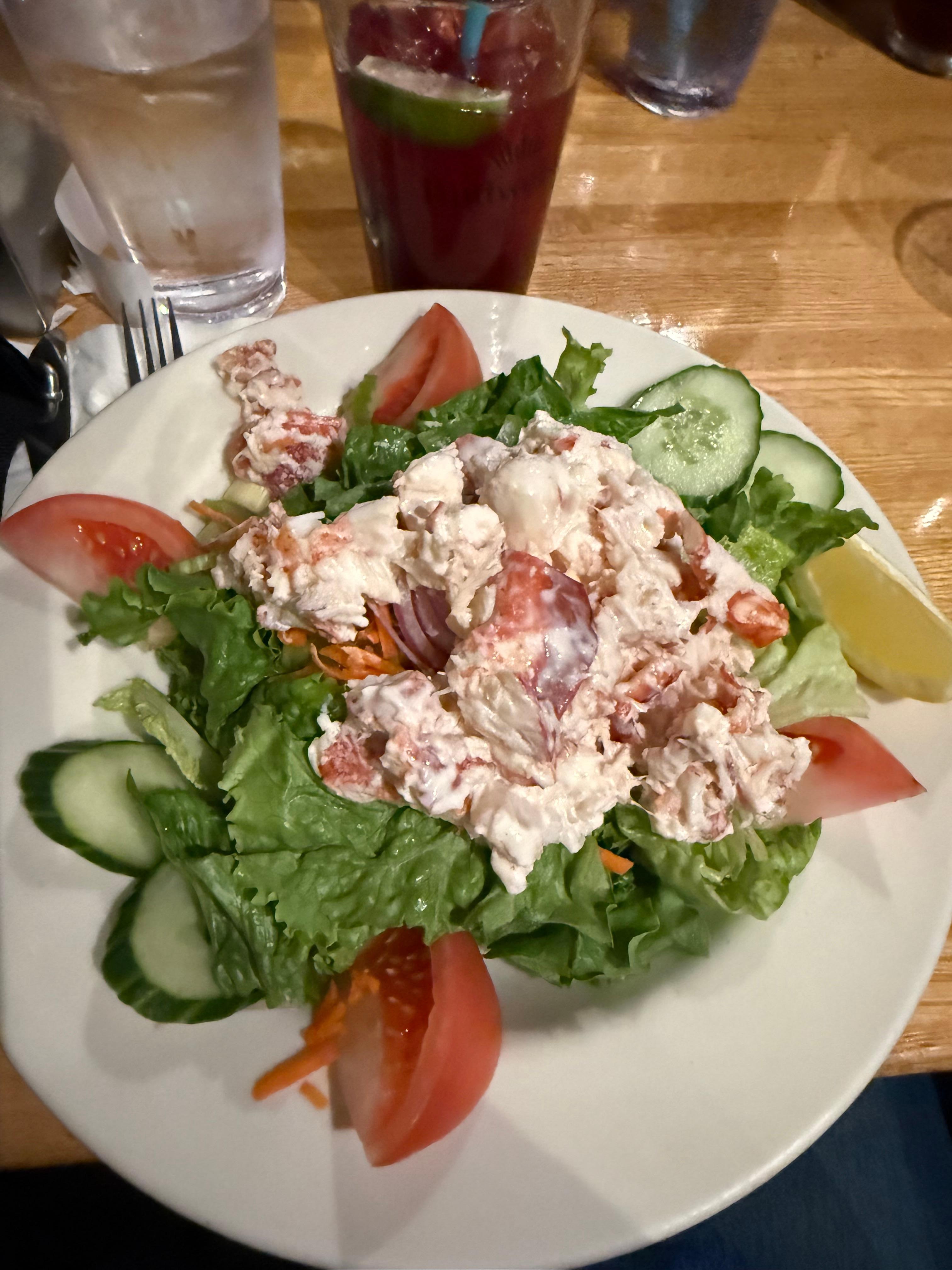 Thirsty Whale. Green salad with add on lobster 