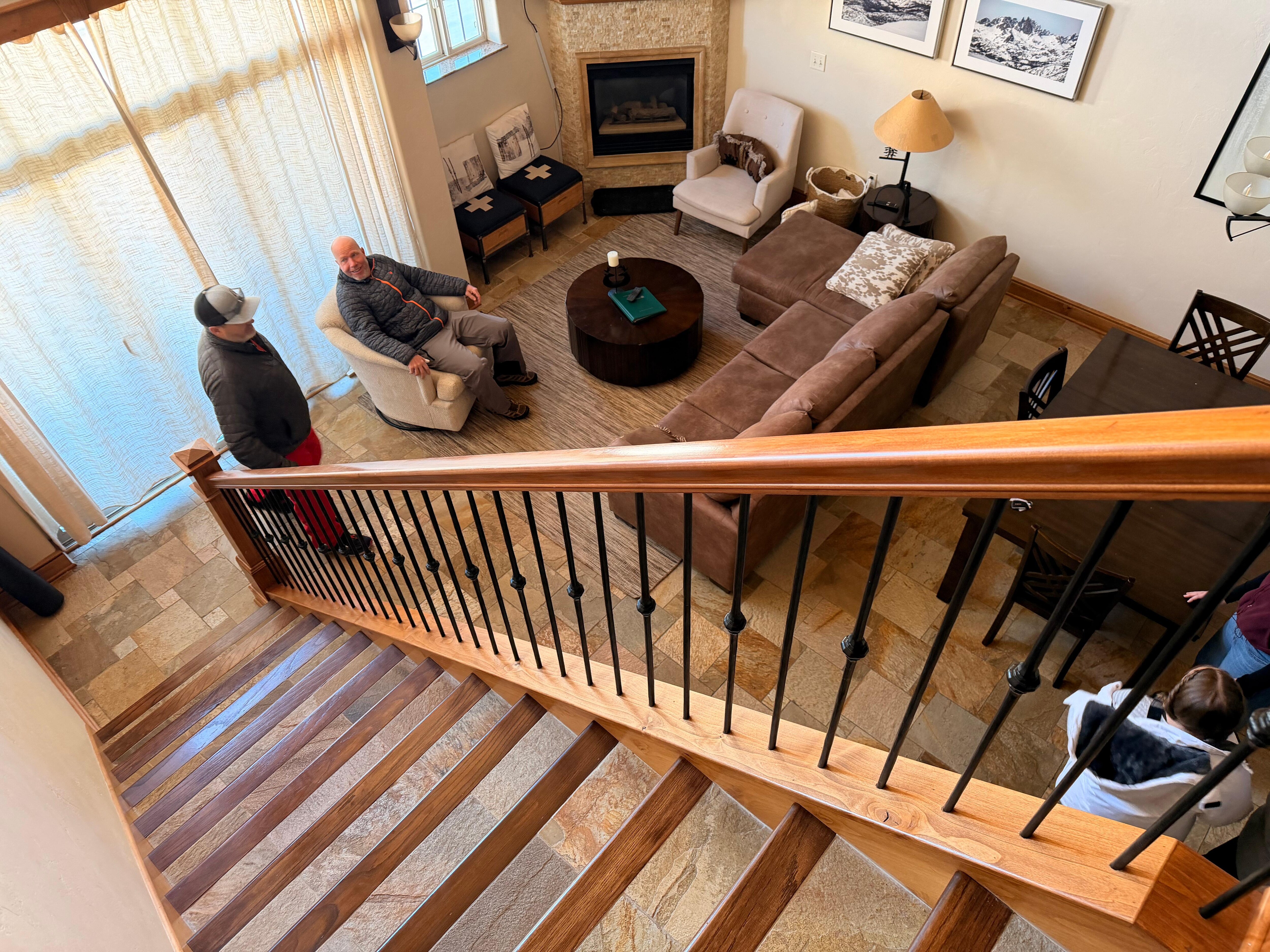 Looking down to family room from loft