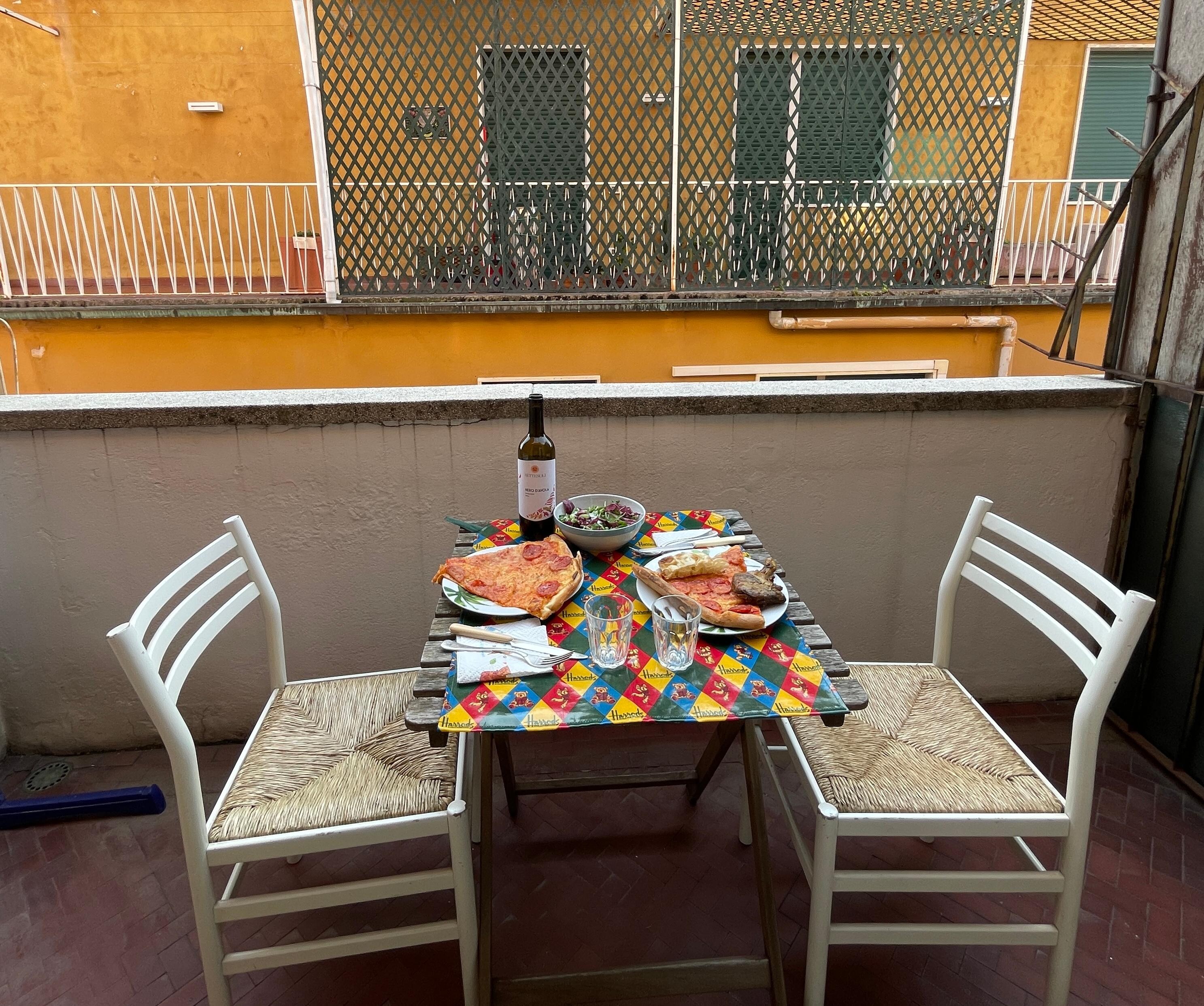 Dinner on kitchen balcony