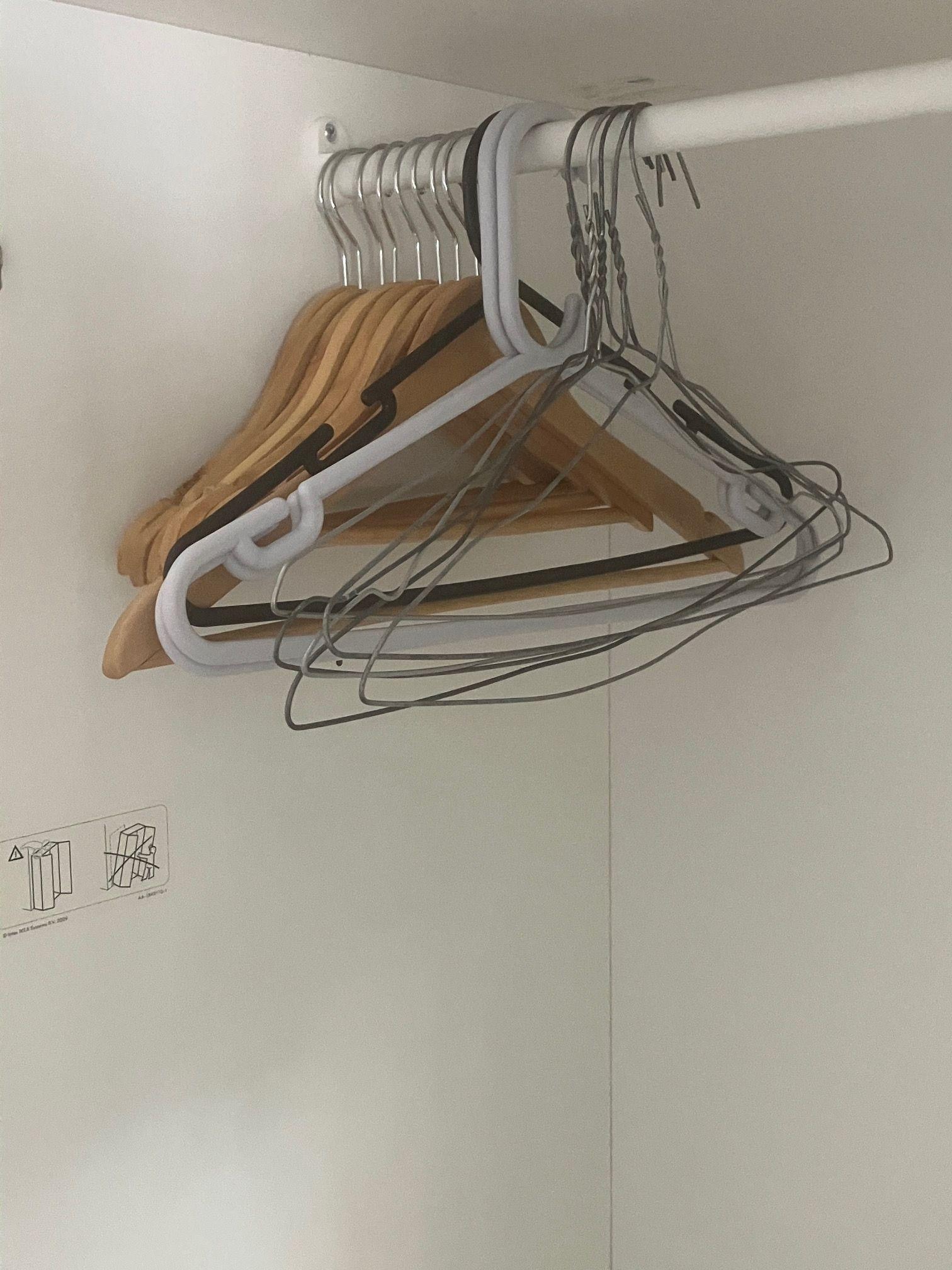 Less than anything you'd have at home and 6 were children's hangers on which you cannot hang adult clothes