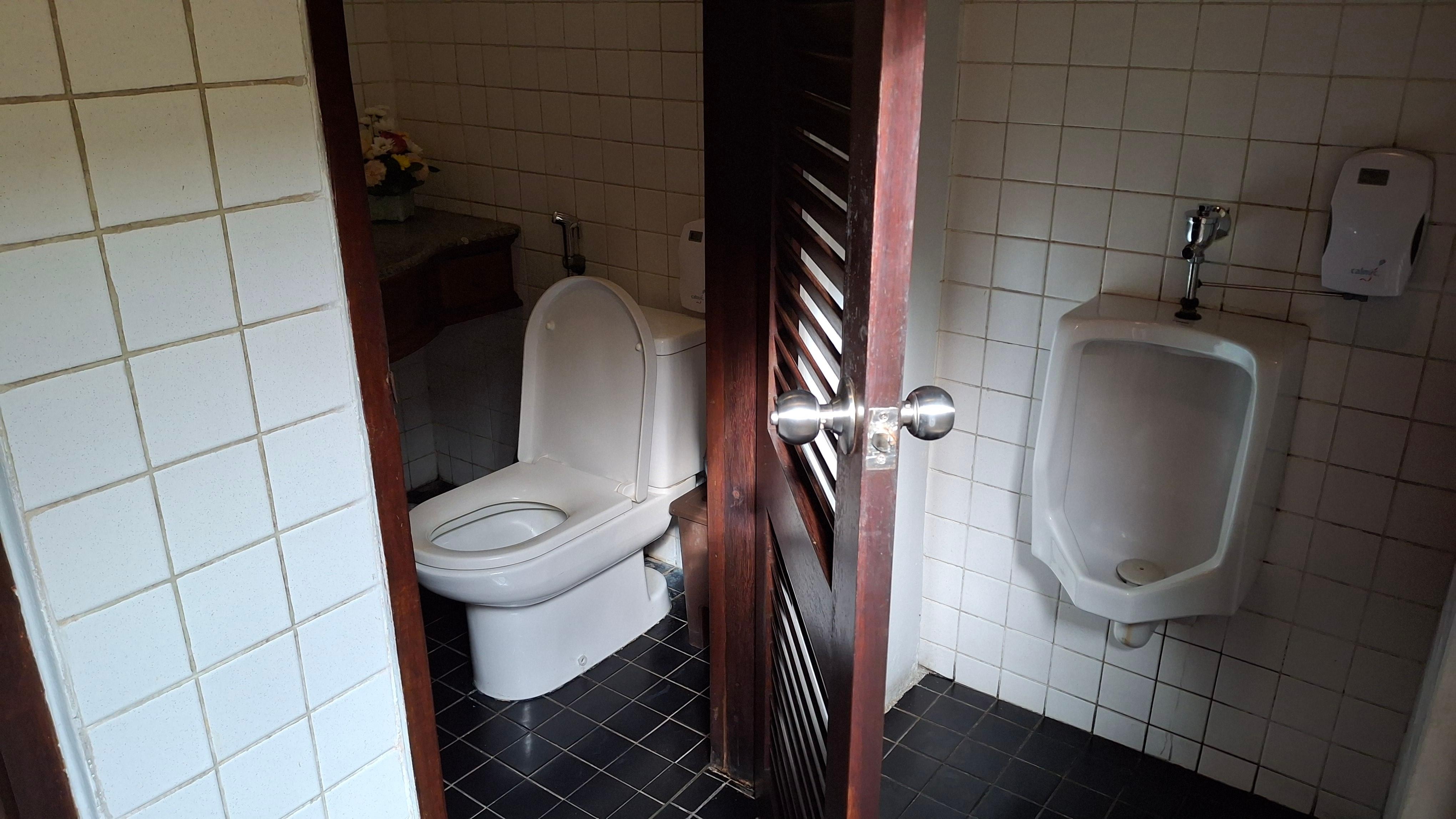 mixed toilets in public area (close to the resaurant) with an urinal at the entrance! and what smell!