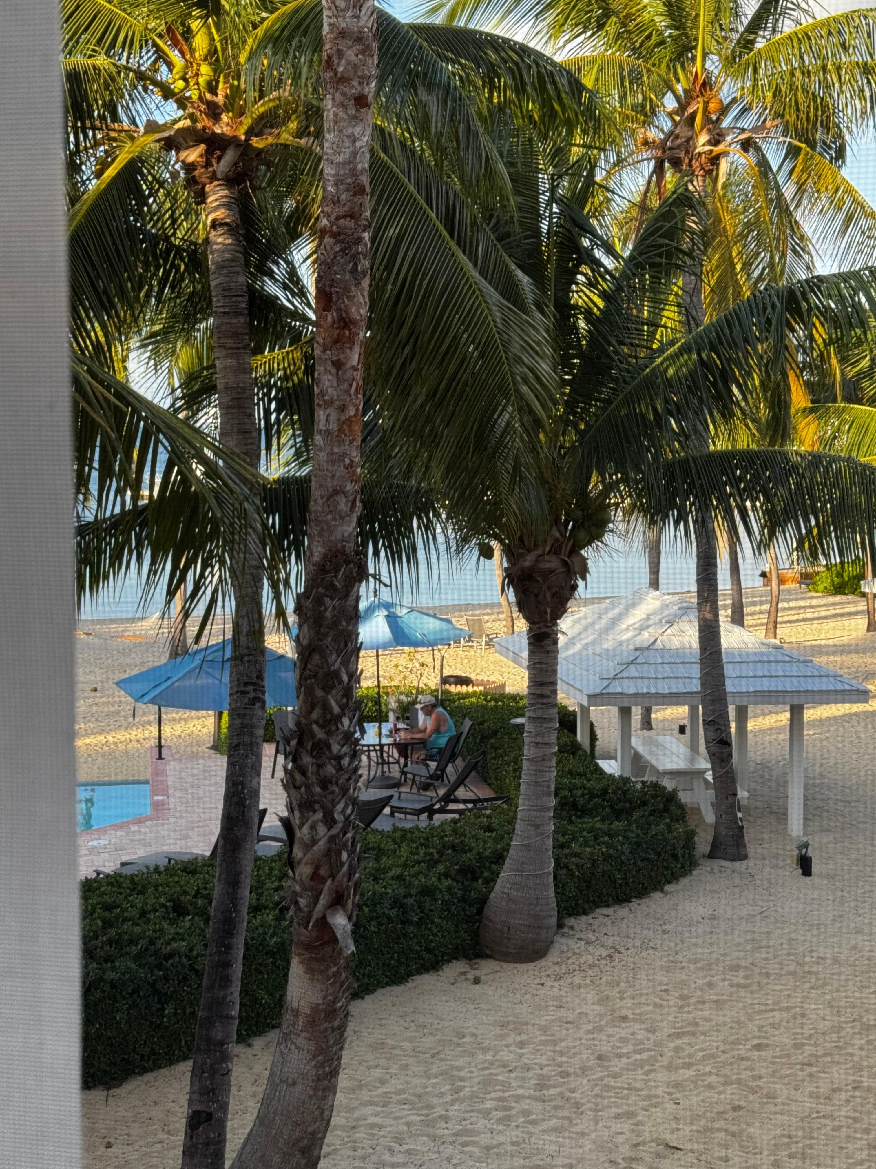 Looking at pool, private beach