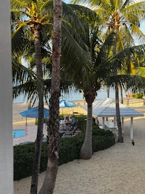 Looking at pool, private beach