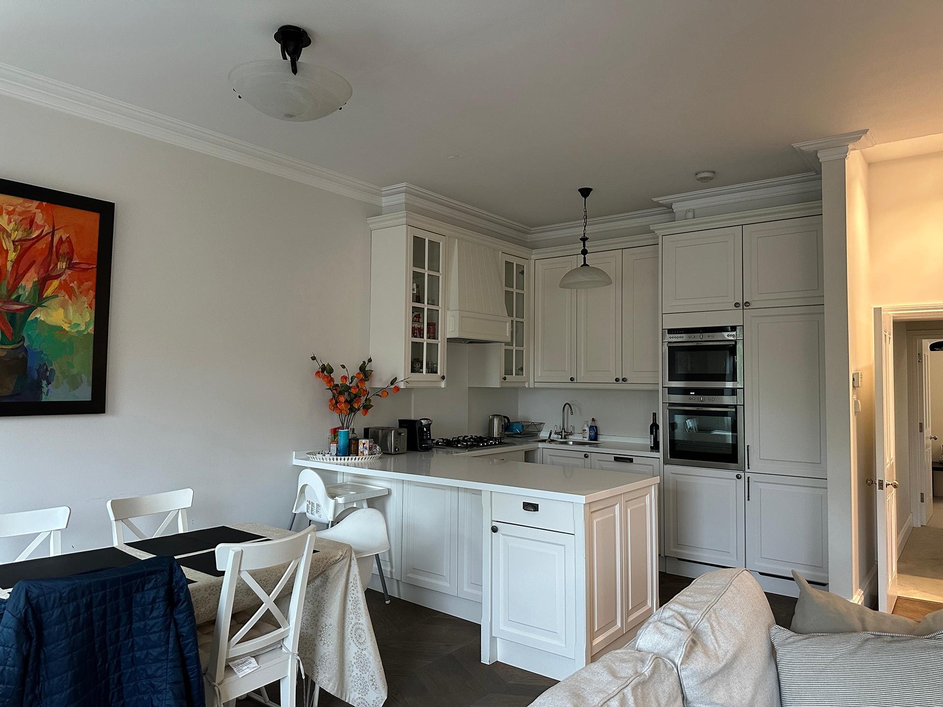 Looking to kitchen from living room.