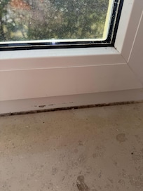 Leichter Schimmelansatz an der Silikonfuge im Schlafzimmer
