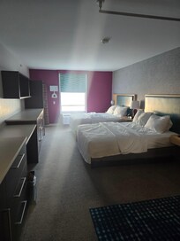 The beds we slept in, so they are not made as when we arrived.