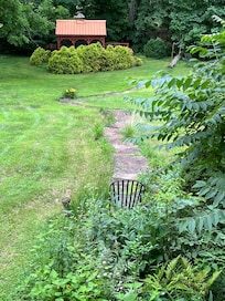View down to the creek and gazebo