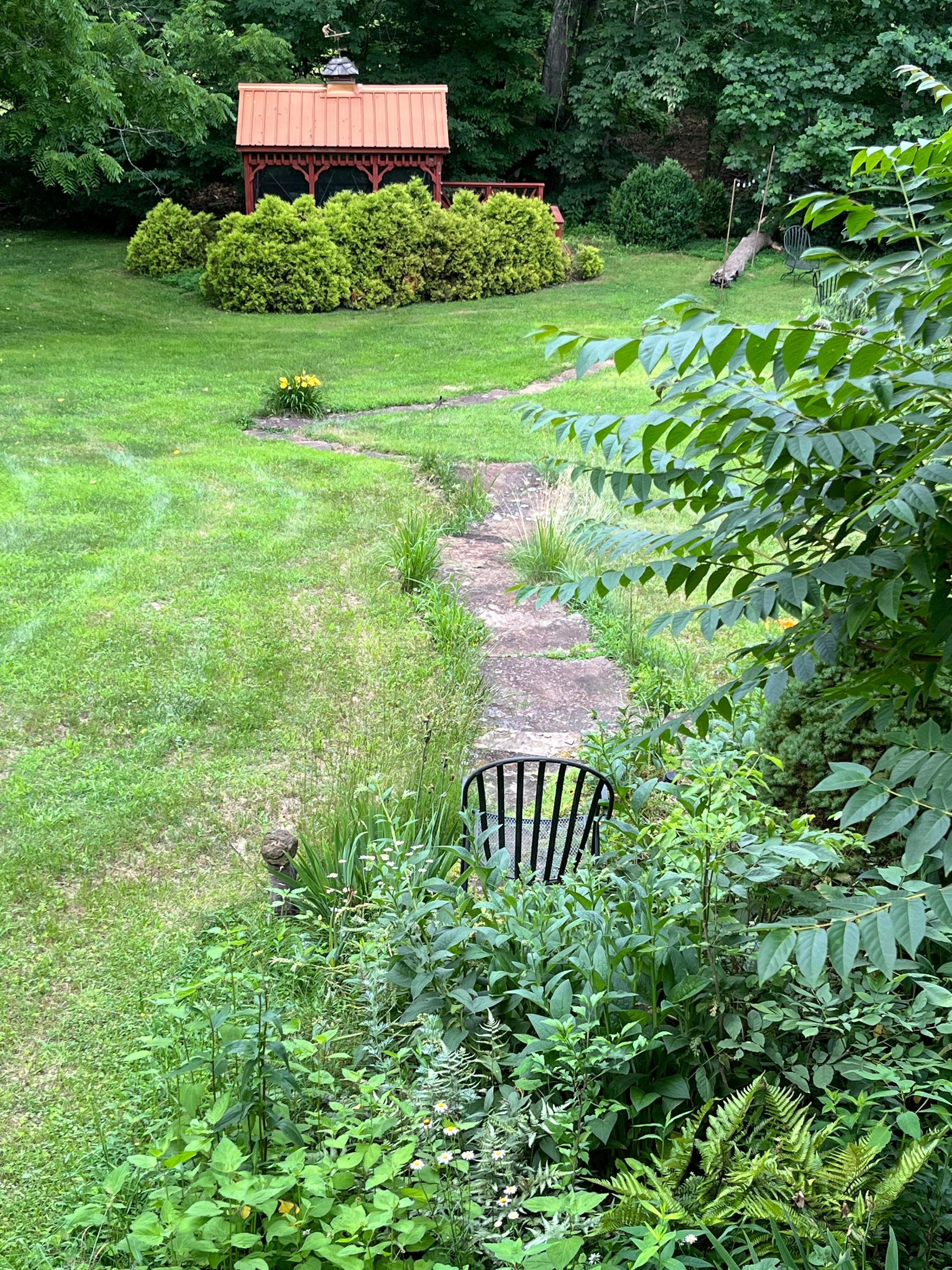 View down to the creek and gazebo