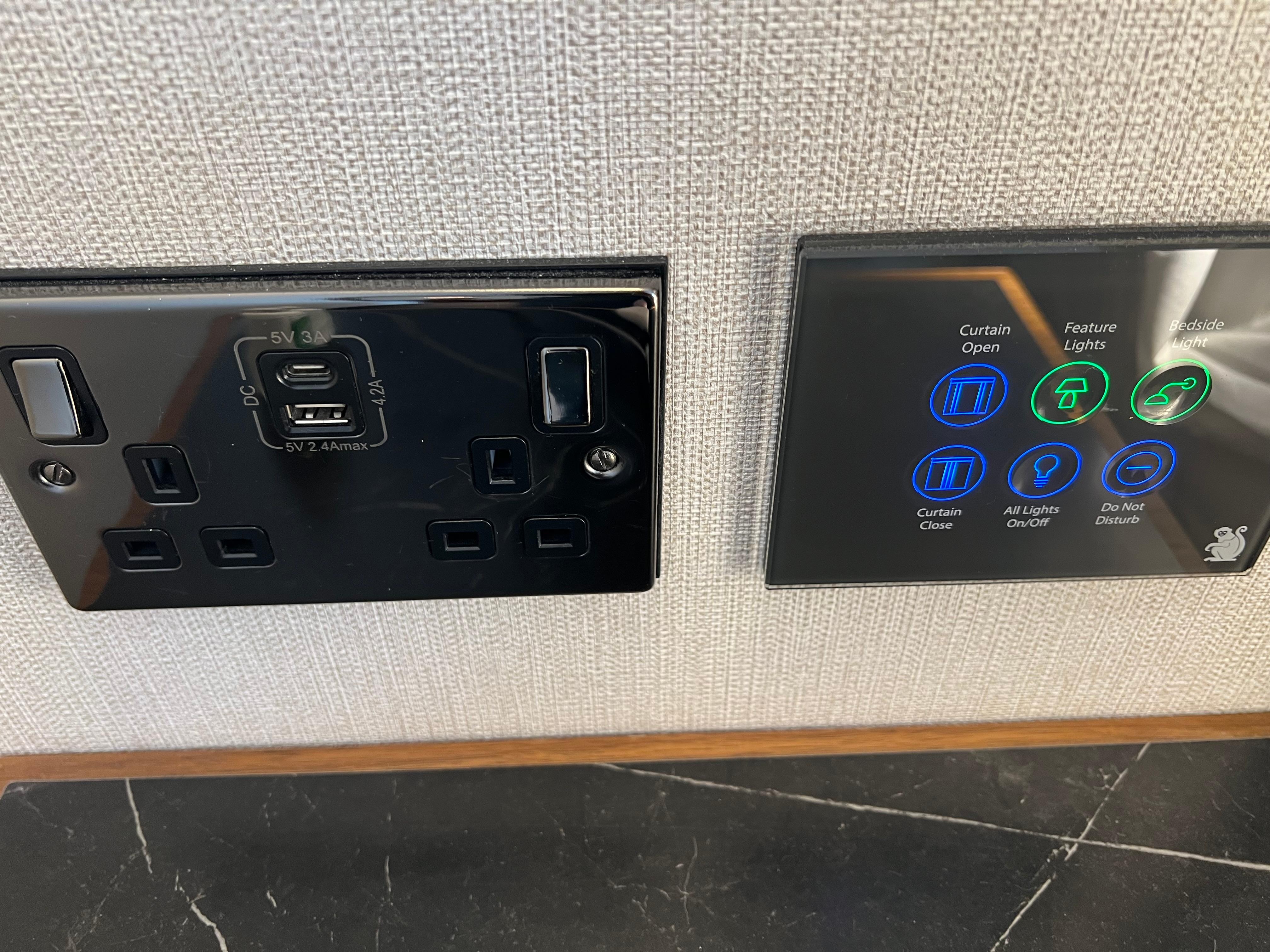 Bedside electric sockets, USB ports and room automation 