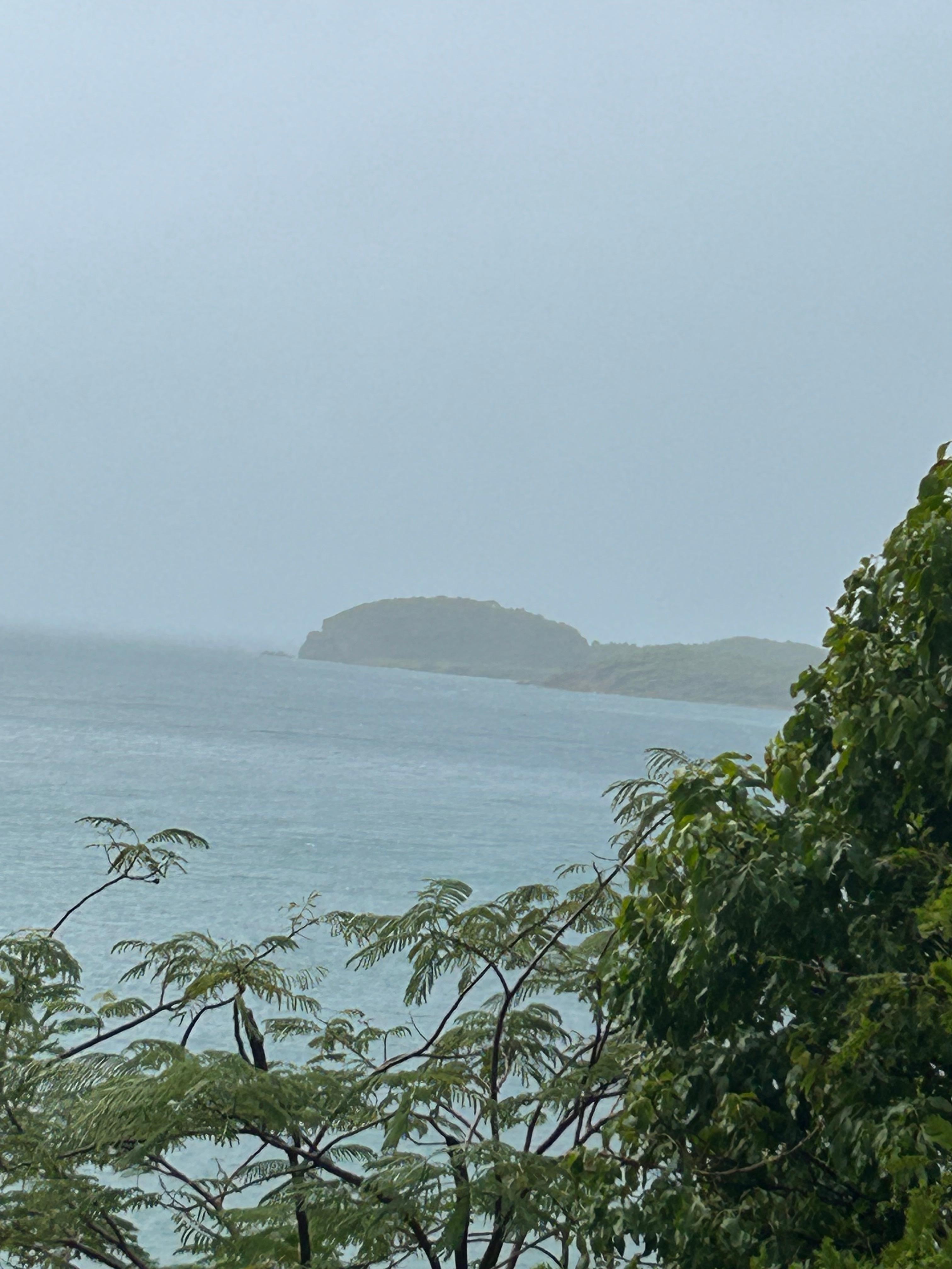 I had a full ocean view from my balcony. This particular morning a light mist was falling. 