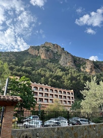 Looking across the water at the spa hotel.