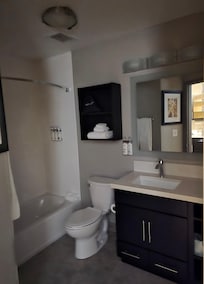 Clean, spacious bathroom...