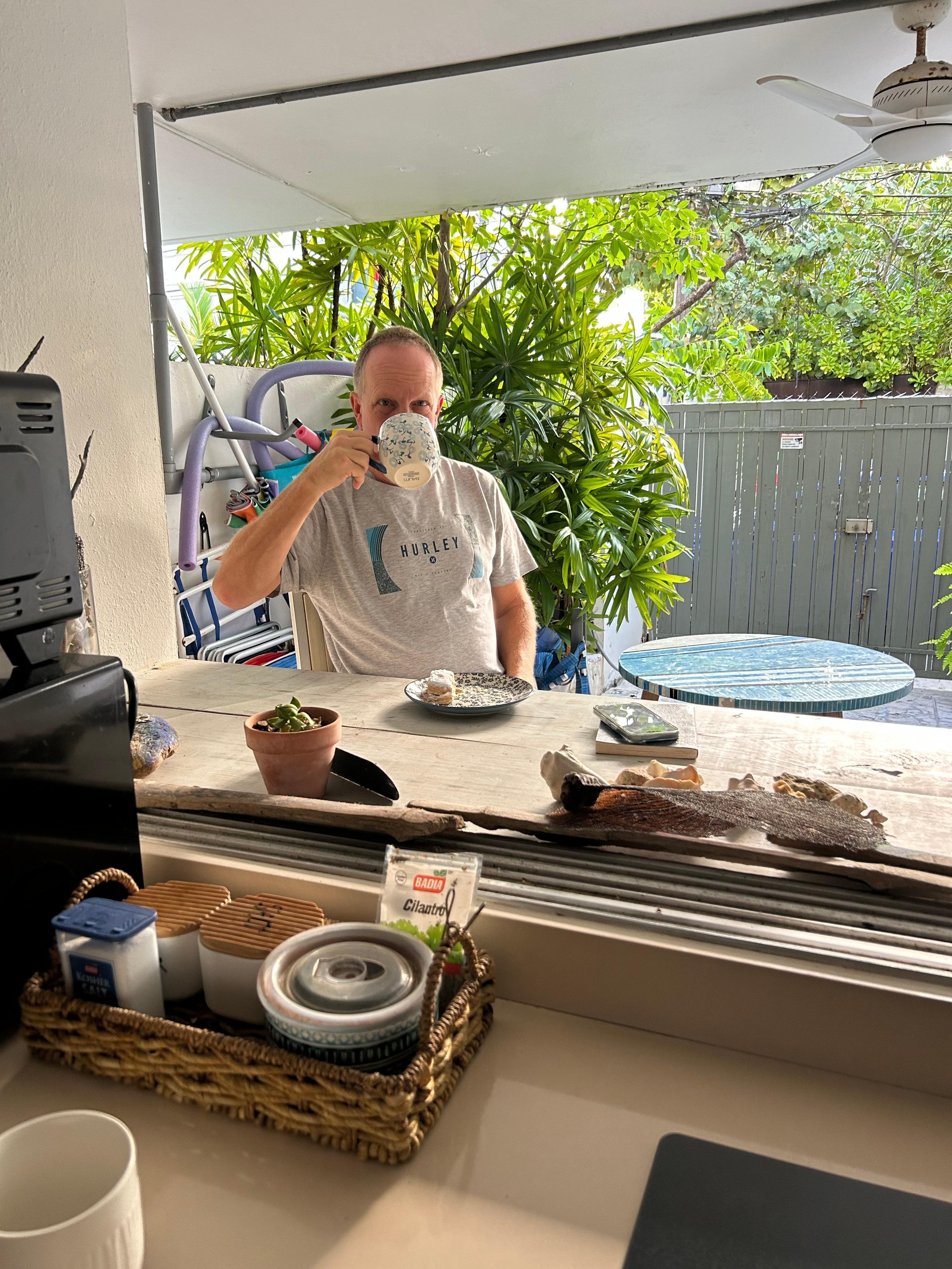 nice to have morning coffee by the open kitchen window