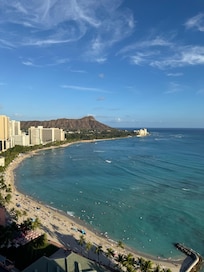 Morning view of Diamond Head and ocean from our Diamond Head and Ocean view room balcony