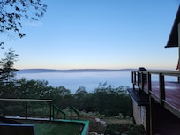 View from the fire pit and playground area early in the morning