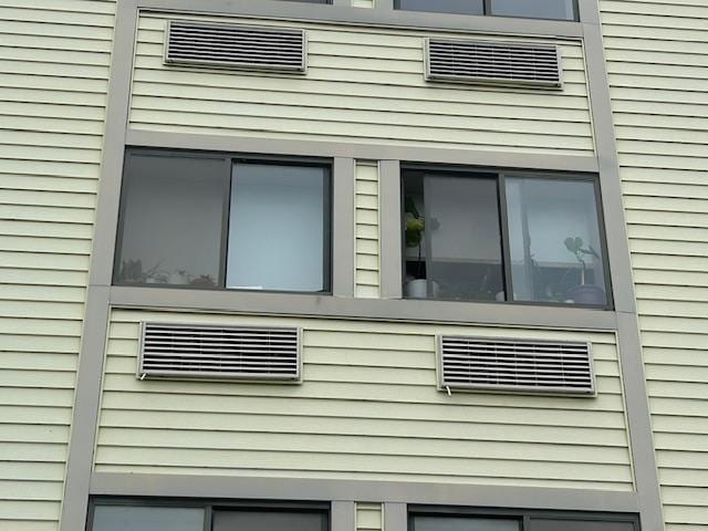 Windows full of house plants and piled with trash and junk.