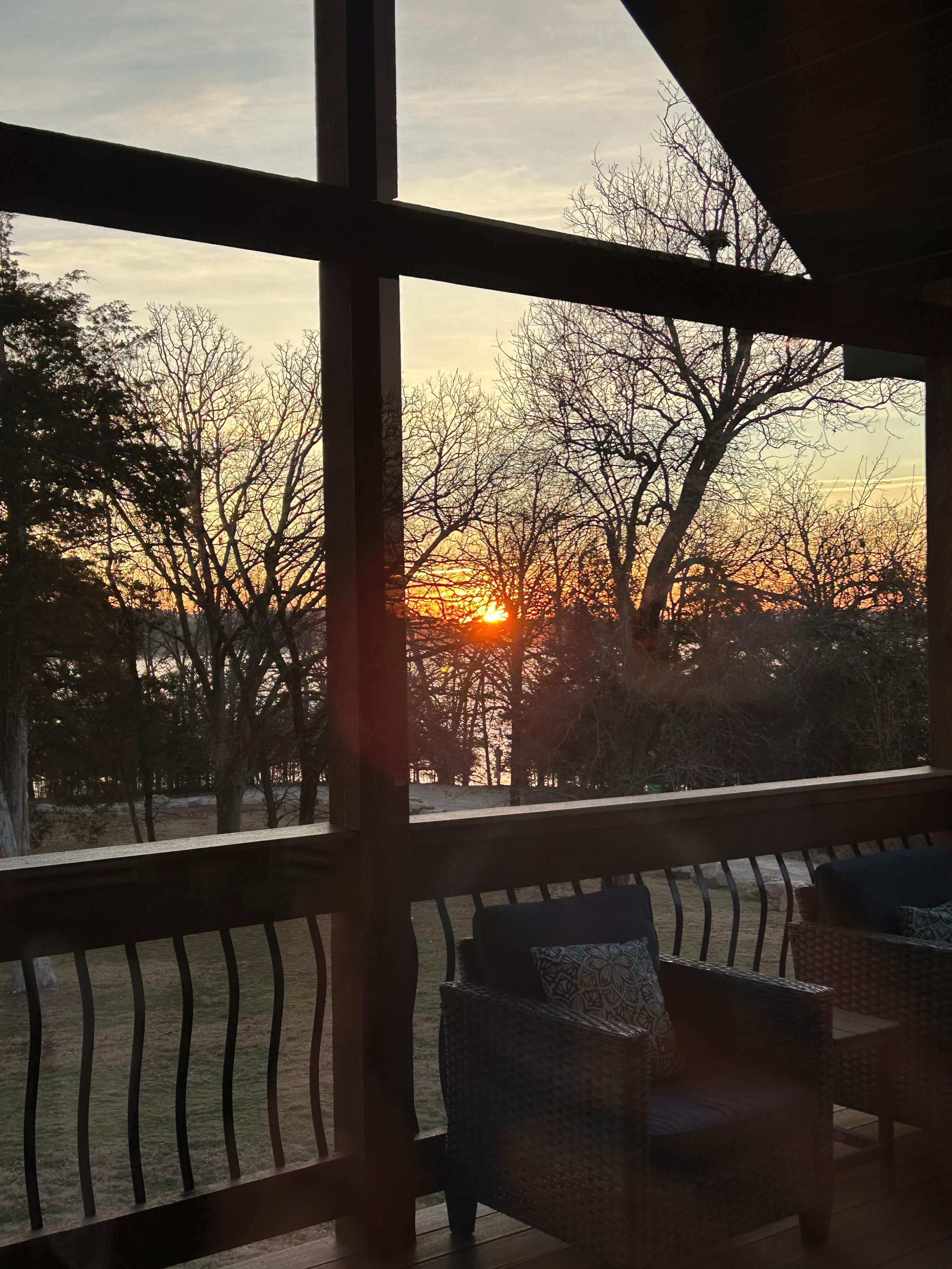 Beautiful view of sunrise from the dining/living room. 