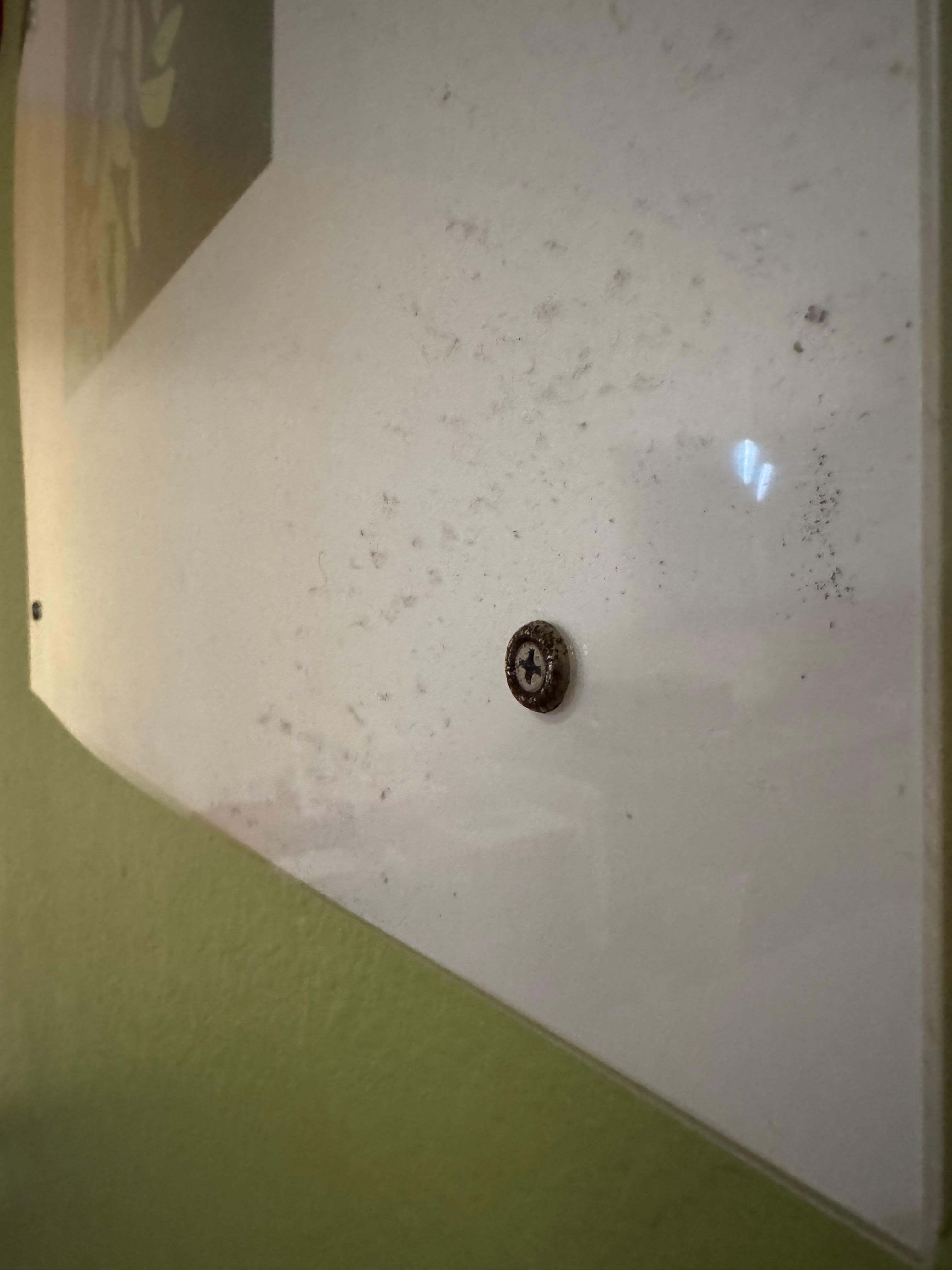 Splattered dirt on the picture in the room. 