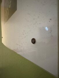 Splattered dirt on the picture in the room.