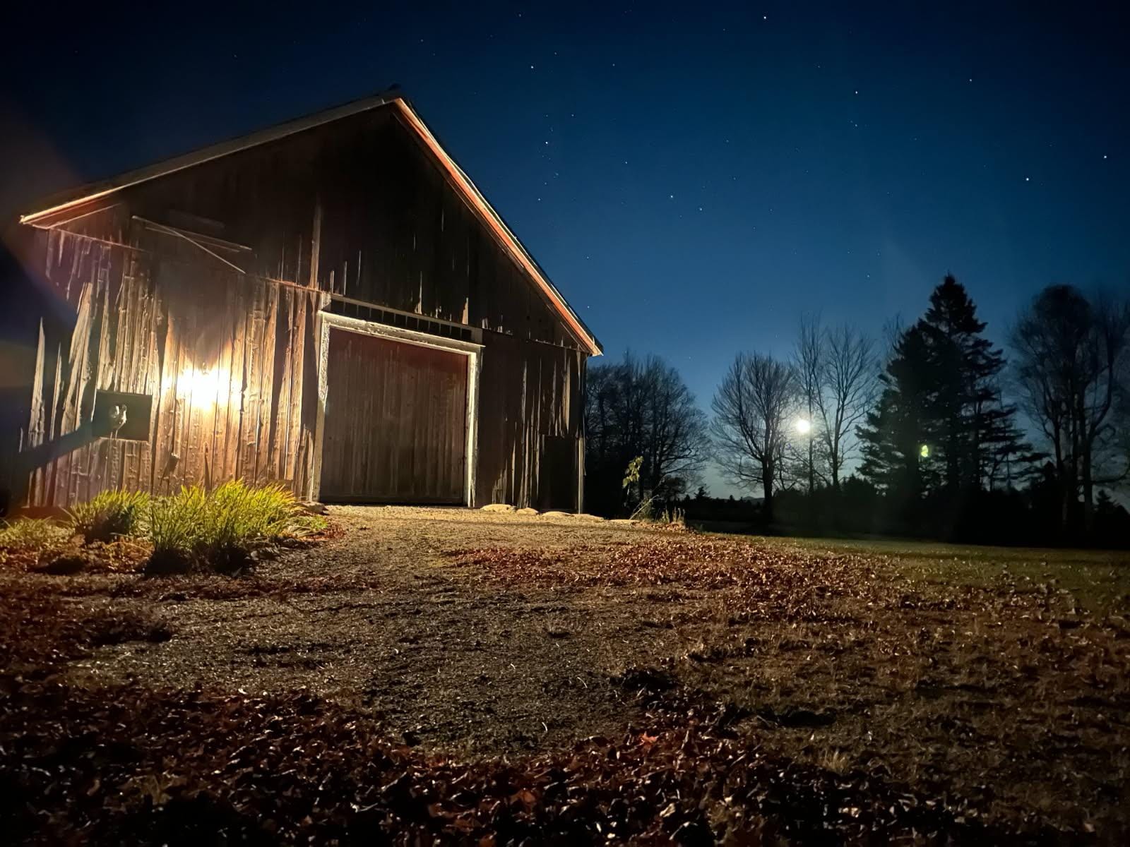 Photo of the barn on moonlit, starry night!