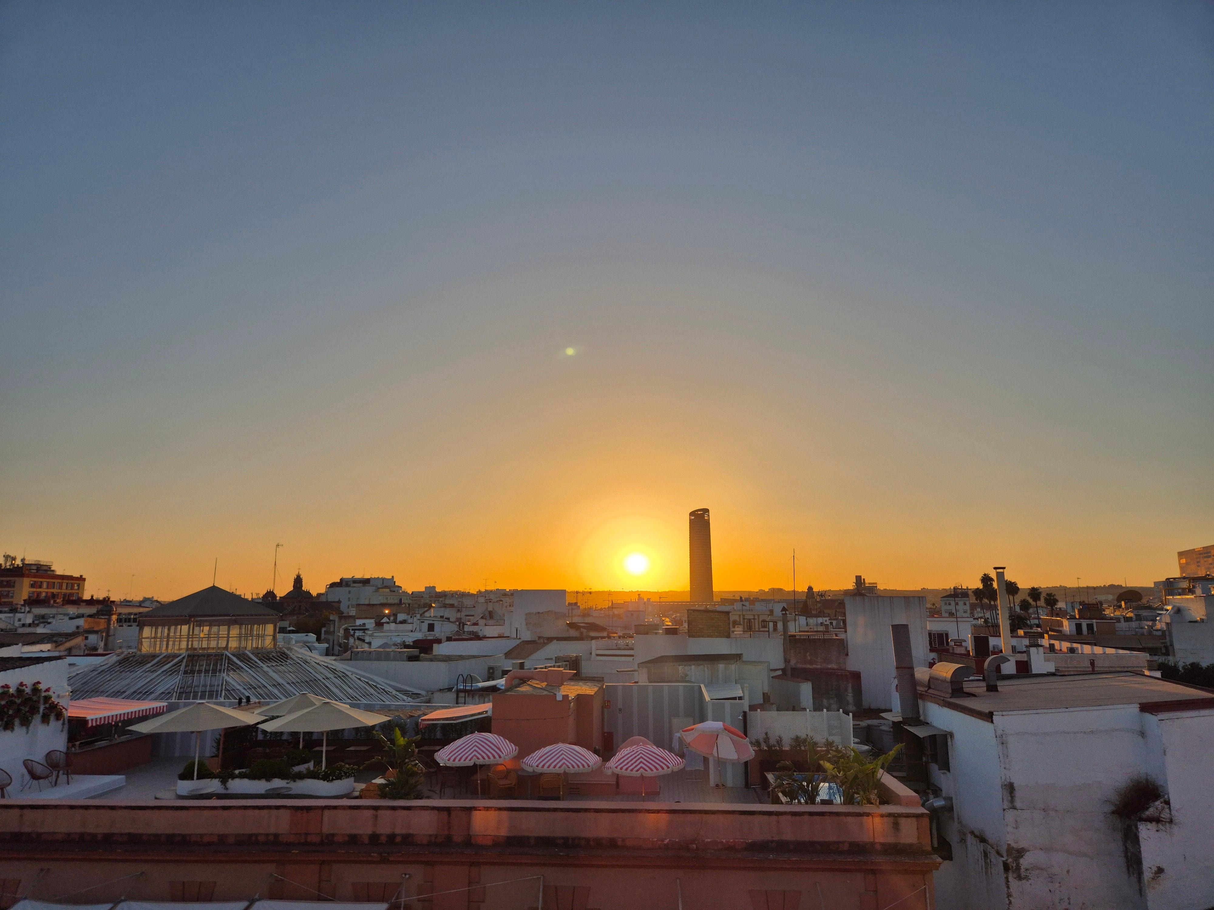 수영장에서 본 해질녁