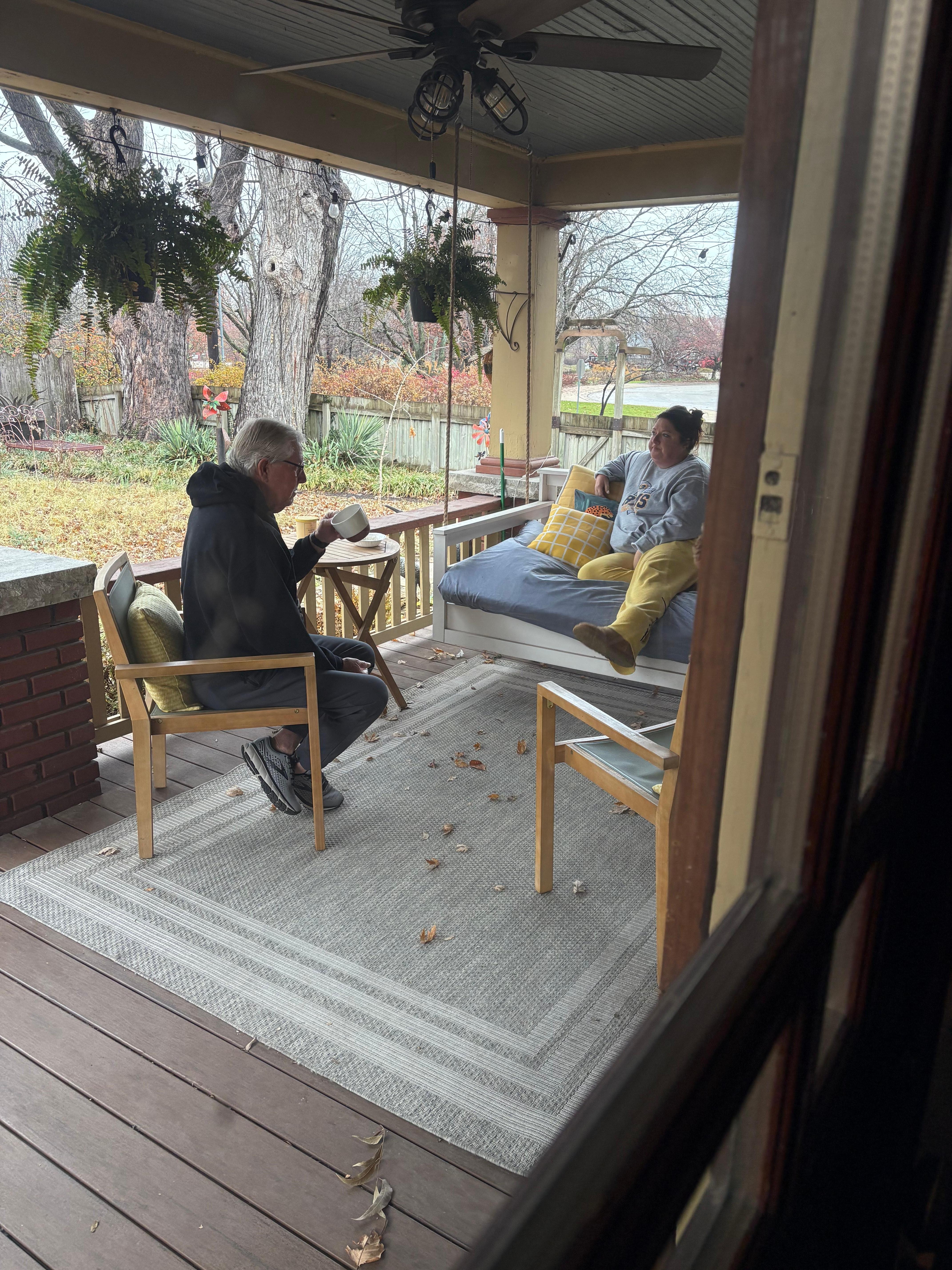 First morning wasn’t too cold, for coffee on the patio…