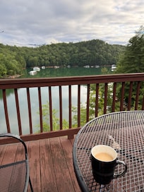 Coffee on the deck every morning watching Bald Eagles and other birds fishing for their breakfast.