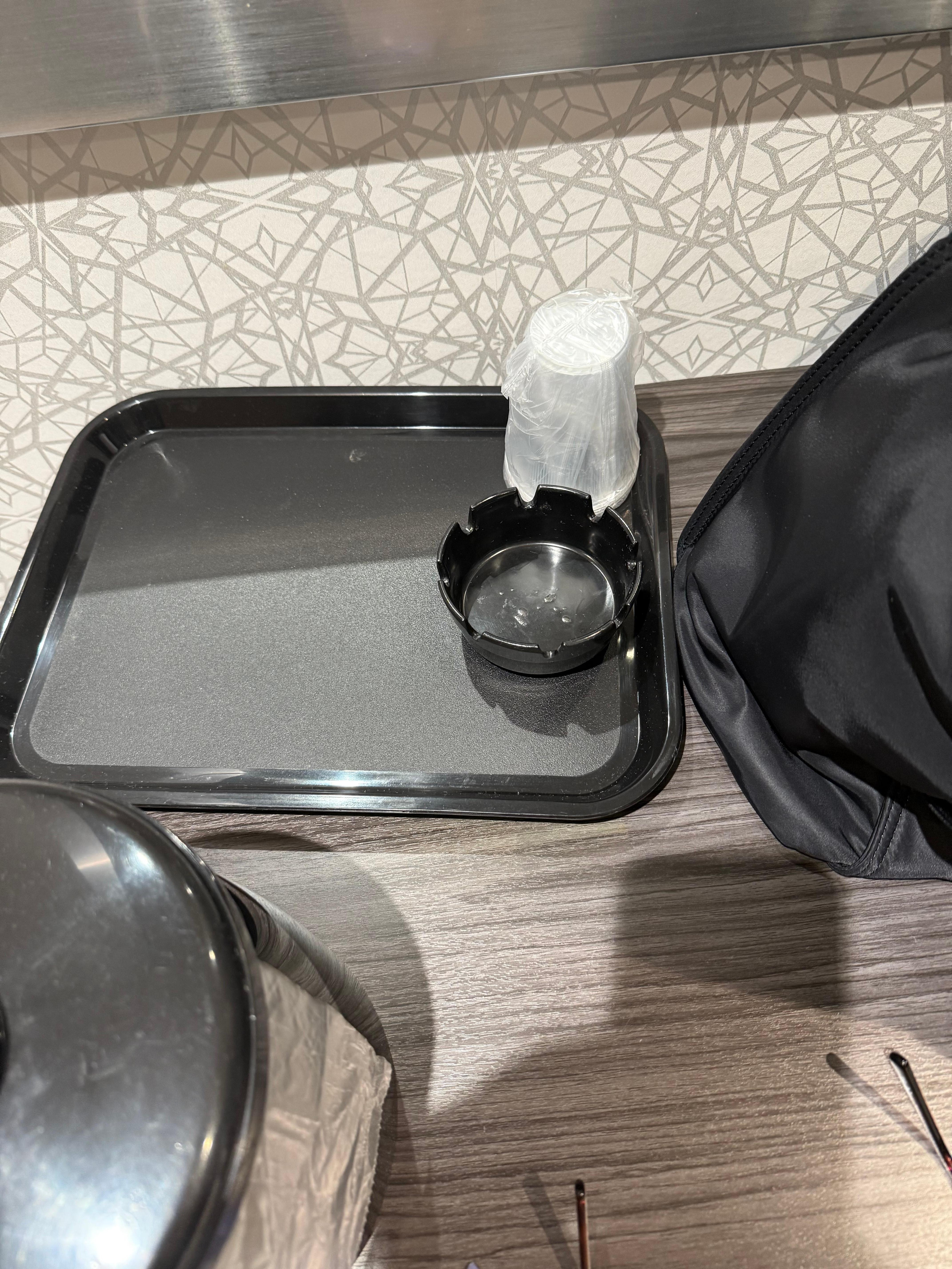 They have an ashtray and the room was supposed to be Non Smoking