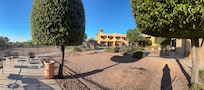 Pool area at the back, clean and spacious, pool towels provided. Accessible pool and surrounding area.