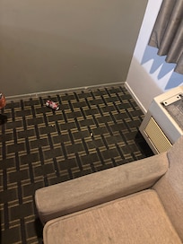 Can filled with ashes and cigarette on the floor