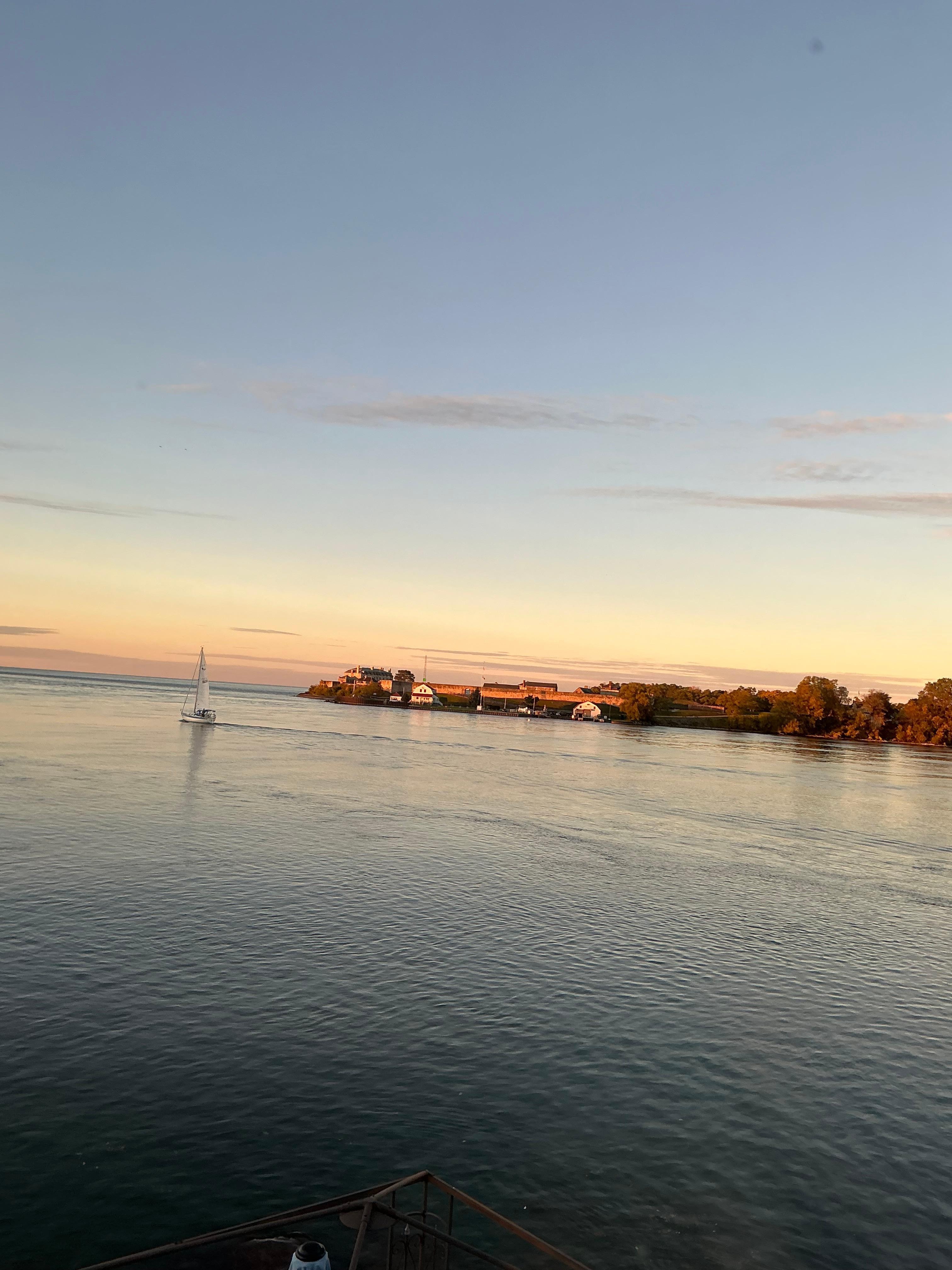 Fort Niagara and sailboat at sunset