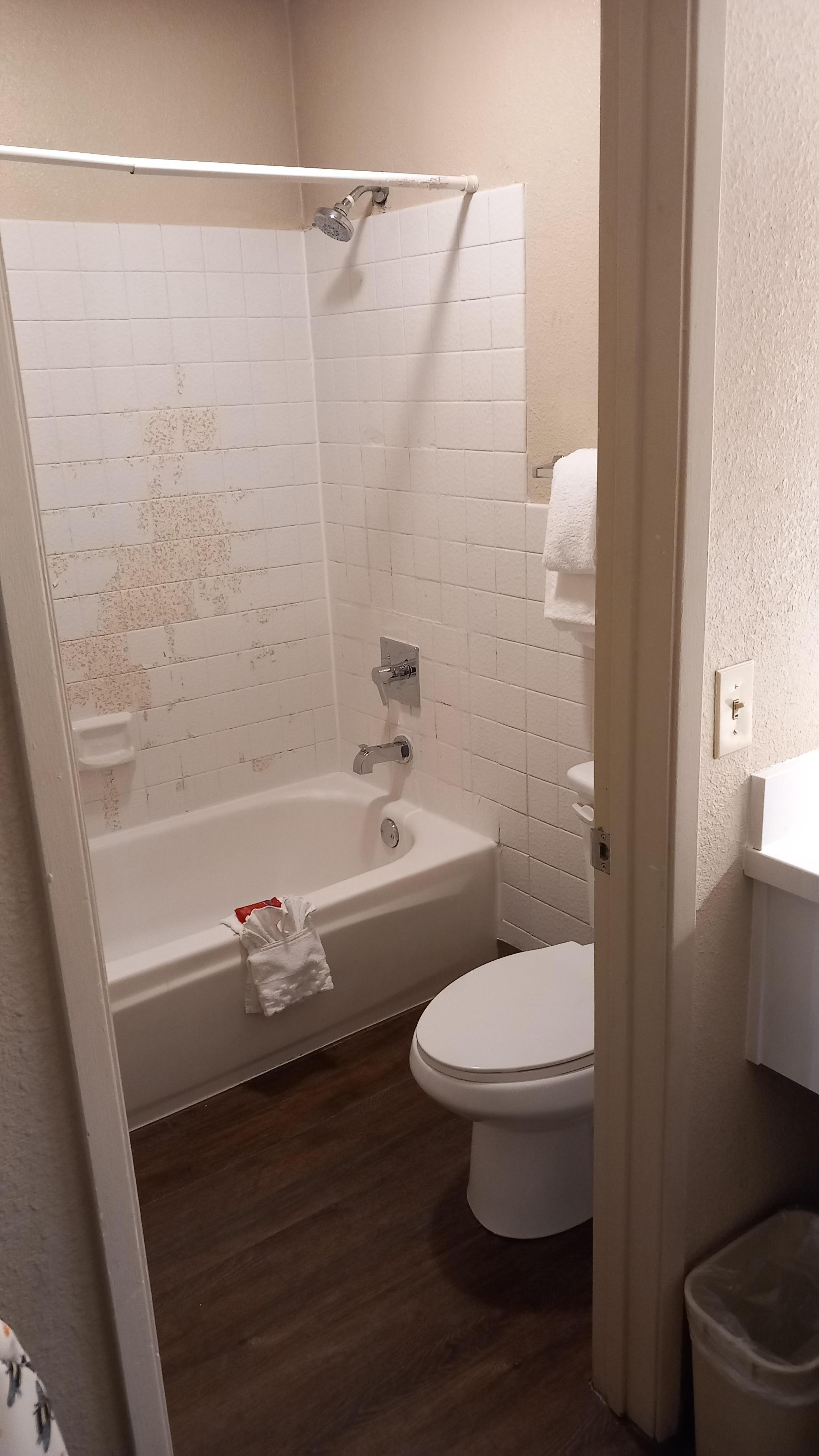 Painted tiles in bathroom peeling.