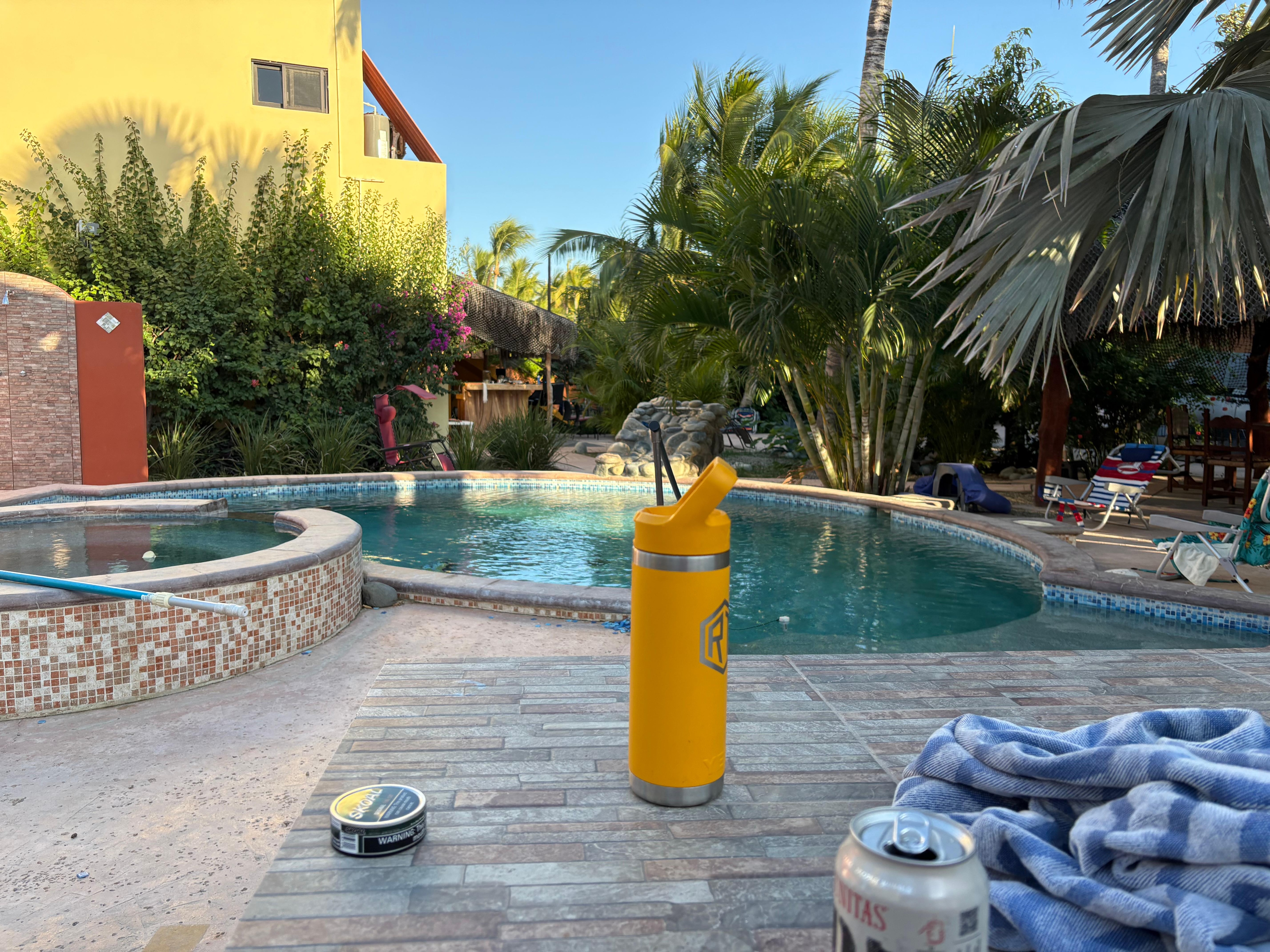 Hanging at pool in backyard