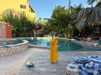 Hanging at pool in backyard