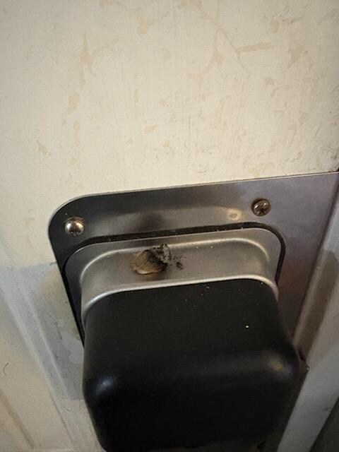 joint left behind on the inside of our room at door lock