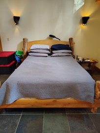 Bed was hand made, sturdy and comfortable. I had back surgery previously and need this bed at home. Lol