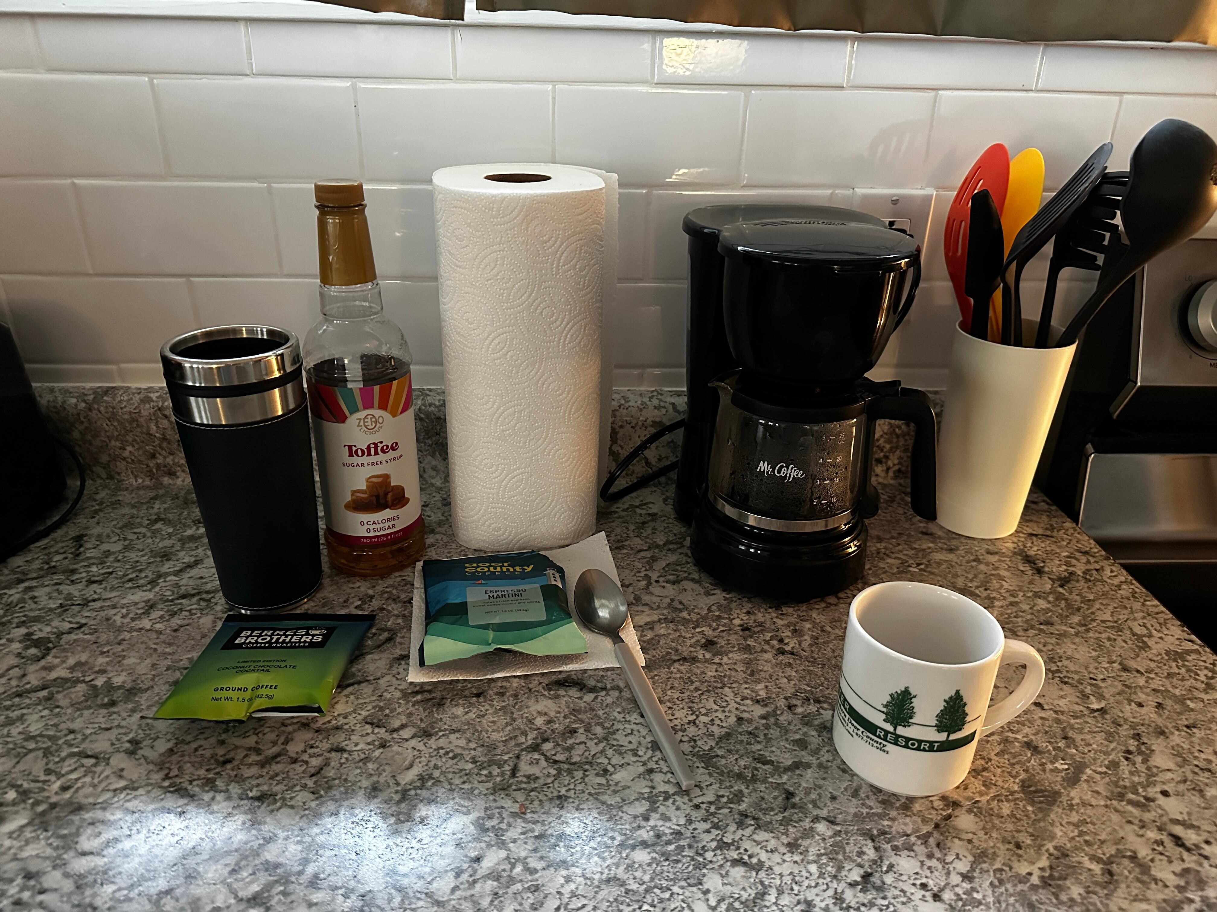 Coffee maker was my best friend every morning - syrup and Door County coffee packs that I brought along
