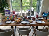 Dishes and silverware and serving items made it easy to make and serve brunch