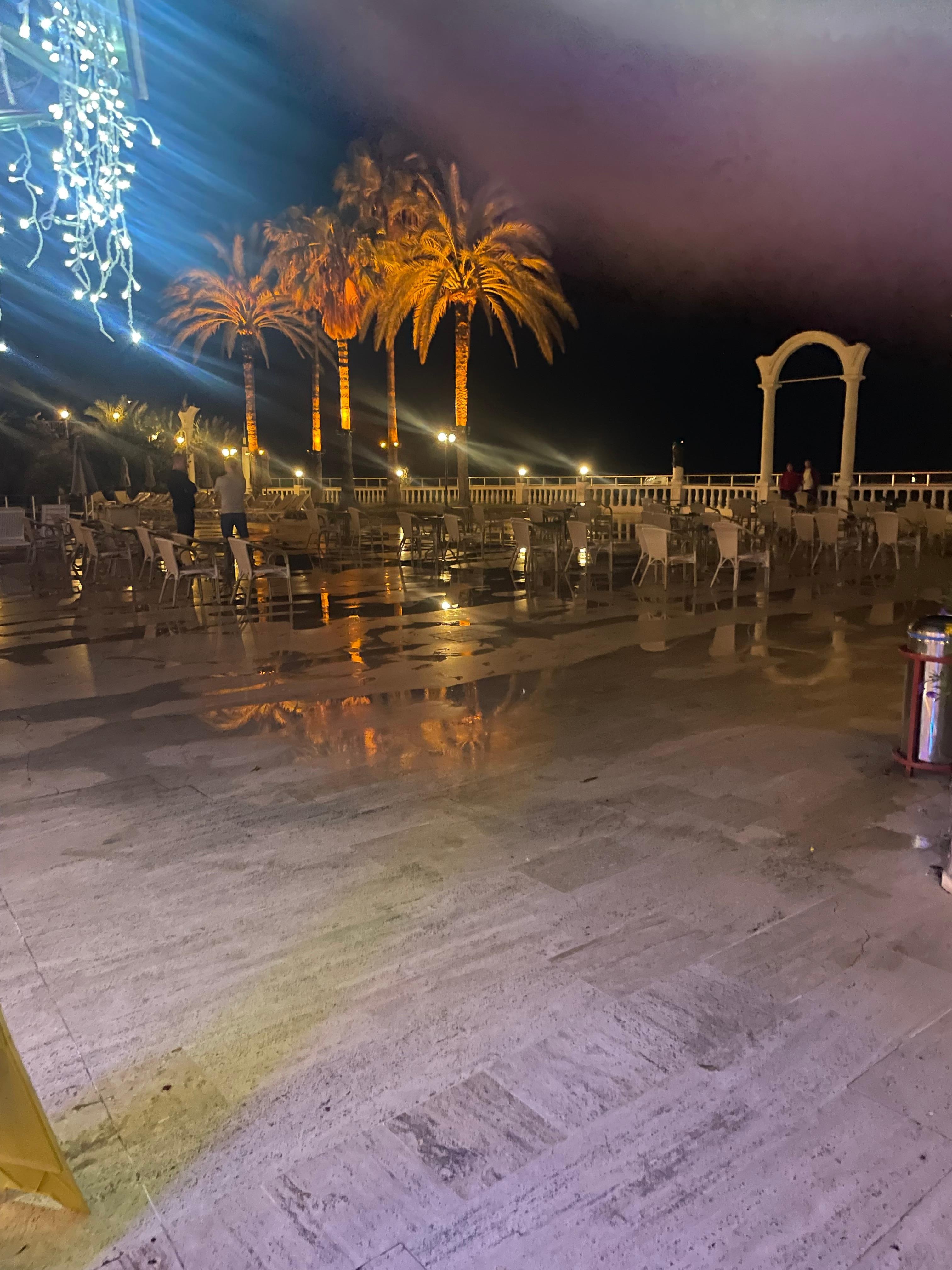 Pool area night time 