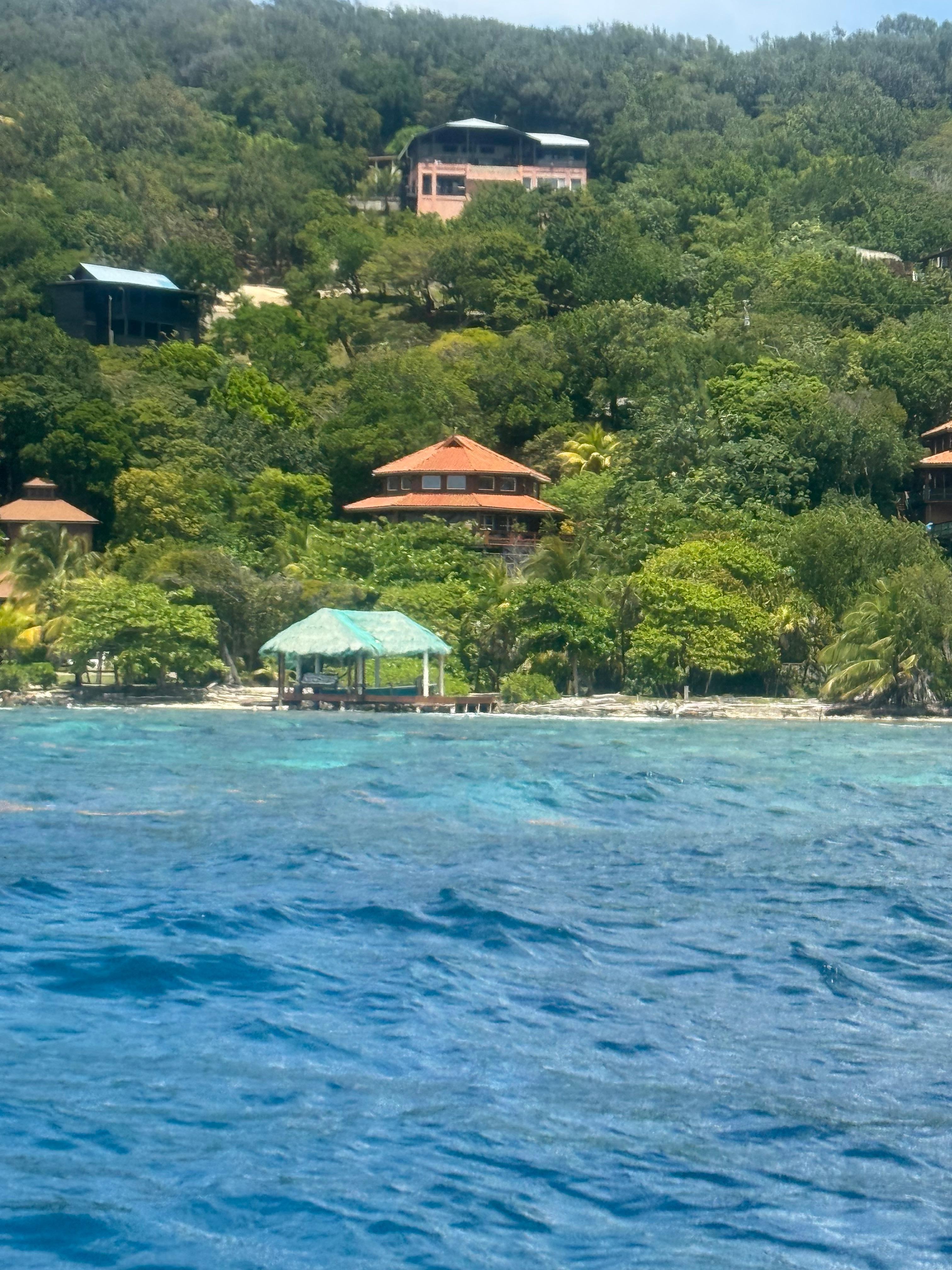 View of the house and dock from the water.