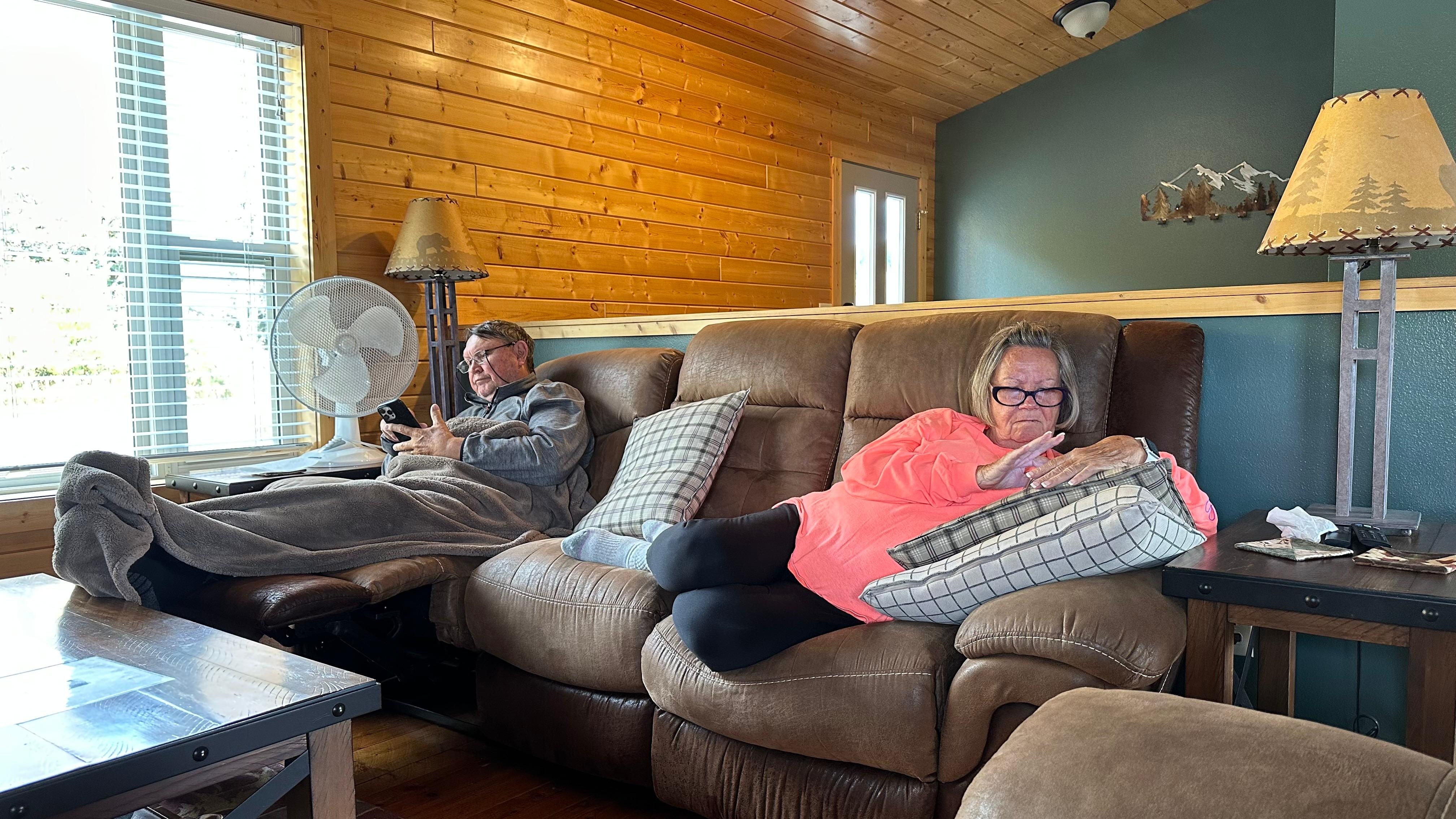 Mom and Dad relaxing by the fire while the guys went horse back riding. 