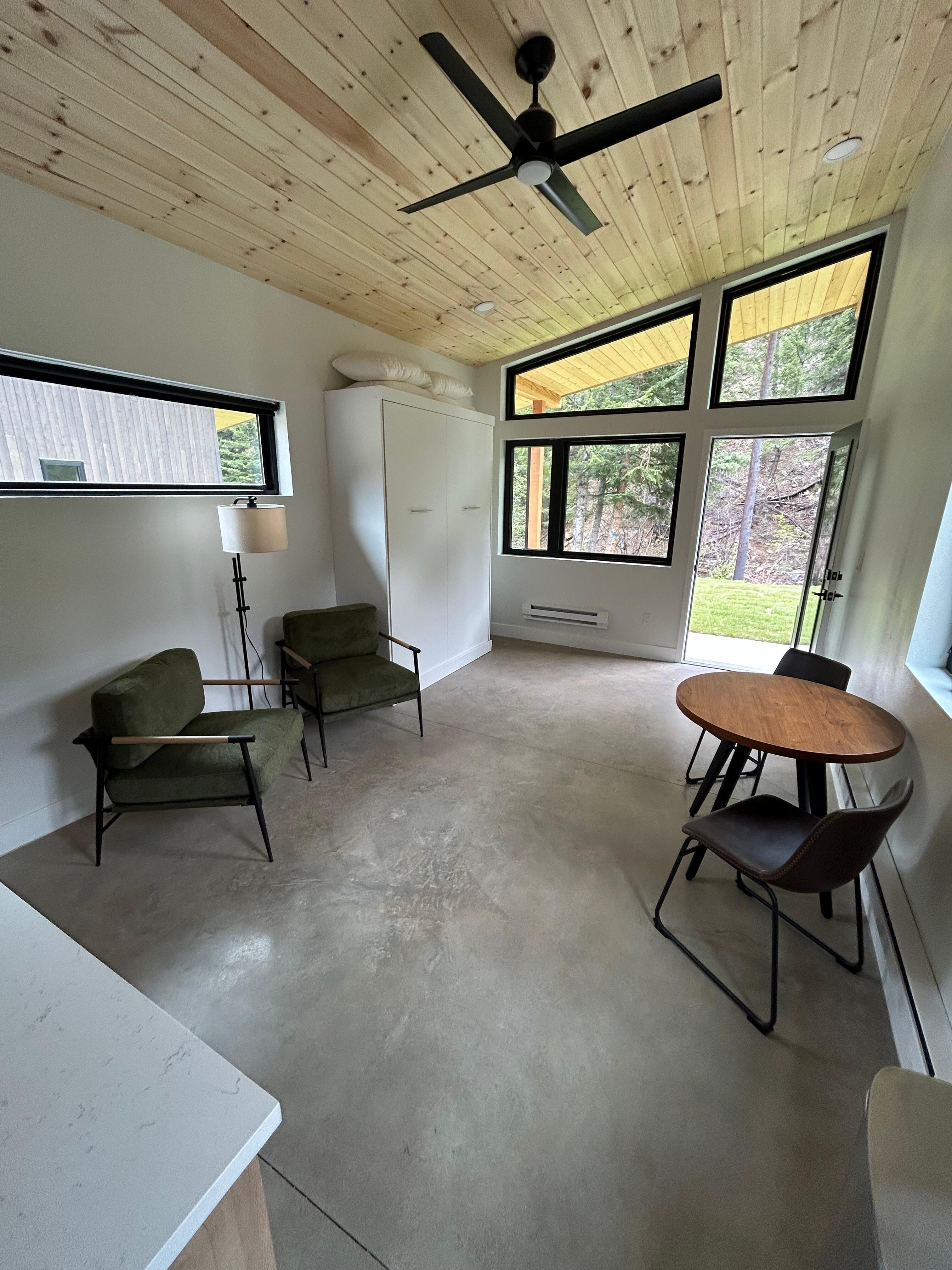 The room was nothing as pictured. The white cabinet was the bed, there was no private bedroom. 