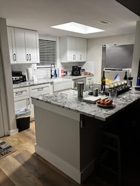 Fully stocked kitchen.