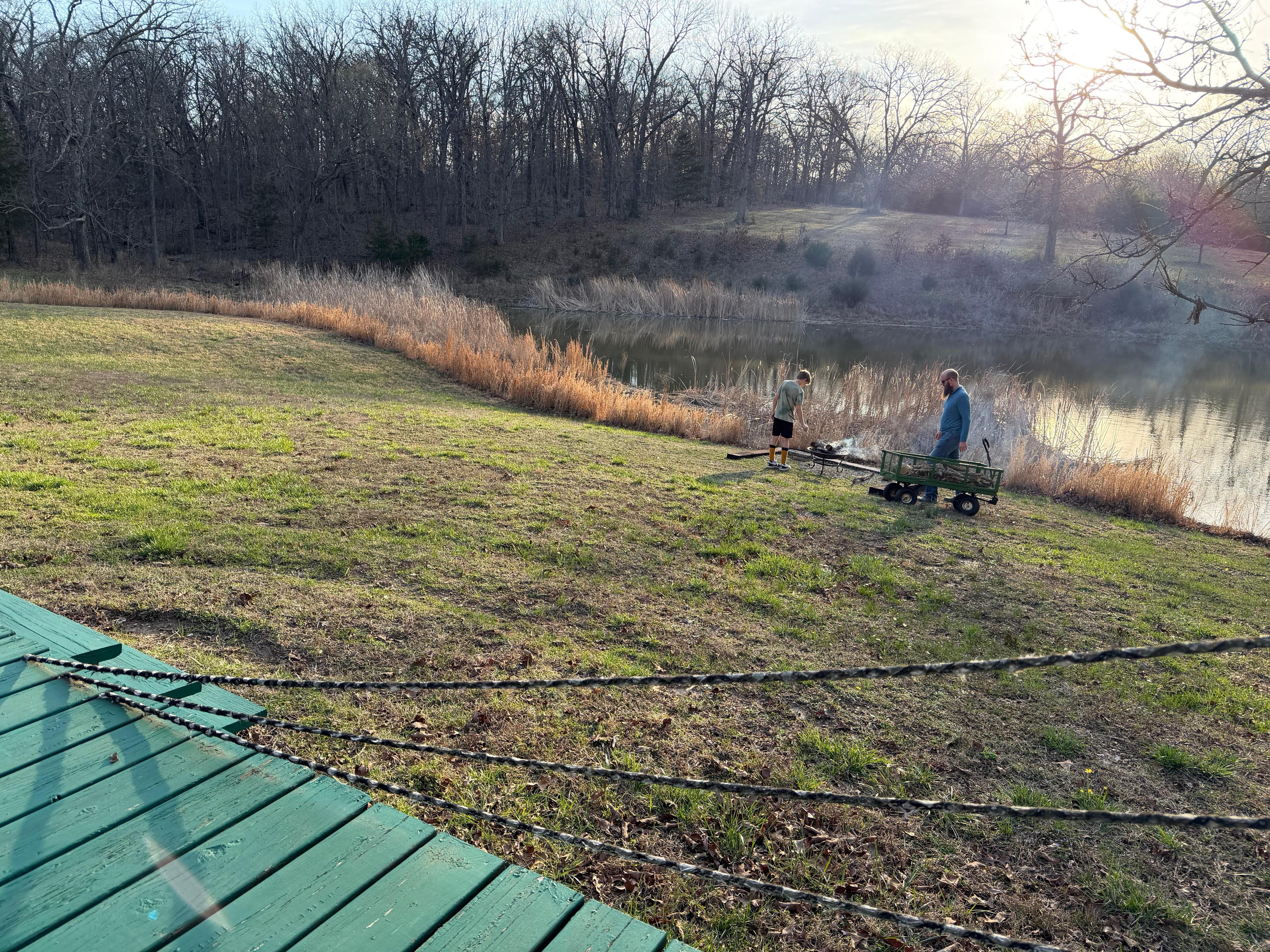 Fire by the pond for s’mores 