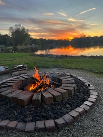Firepit at sunset on the property