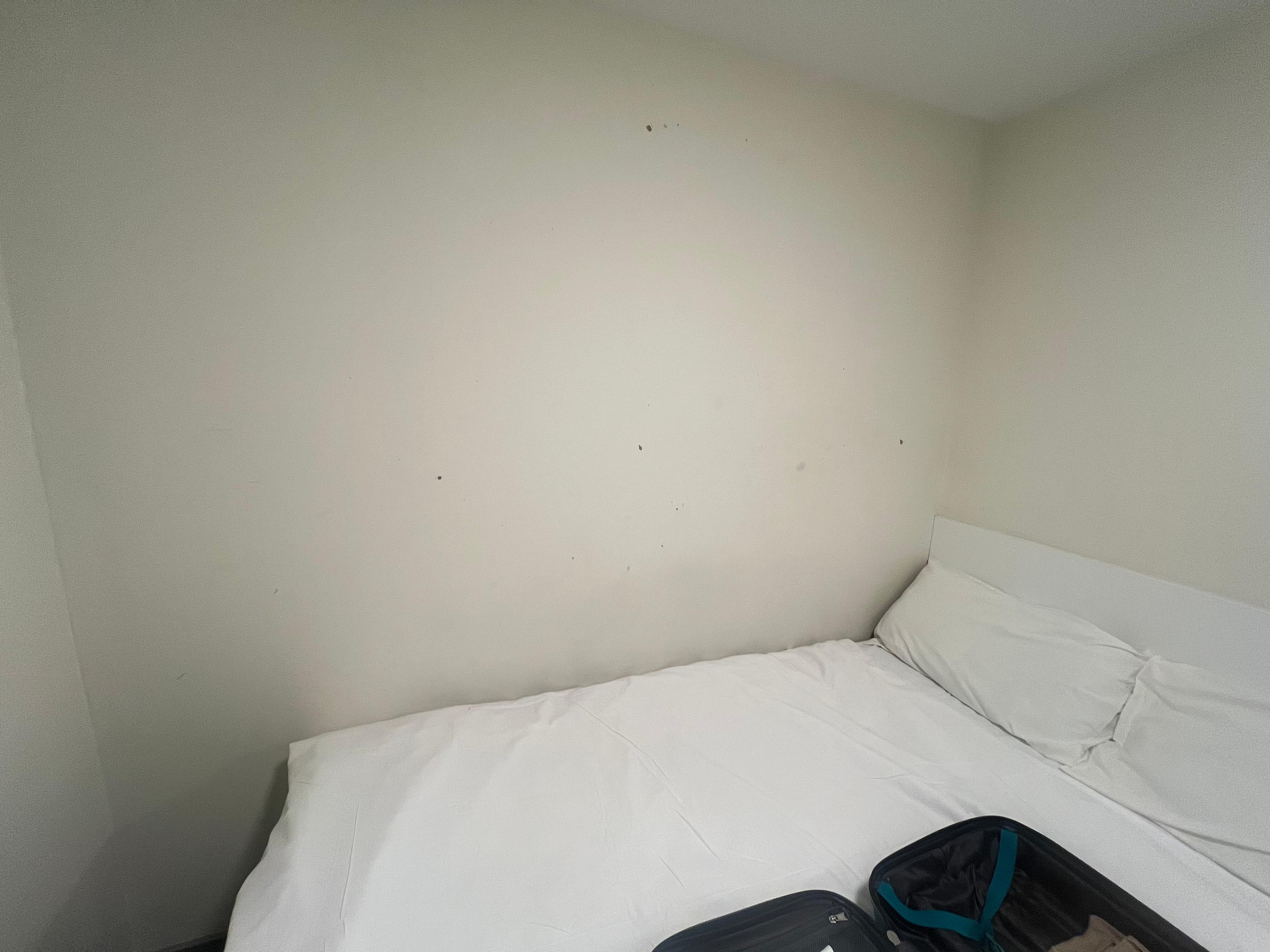 Thin mattress, with marks on the walls. 