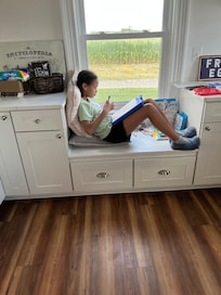 Studying in the breakfast nook.