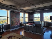 The main living area with views of Canada.